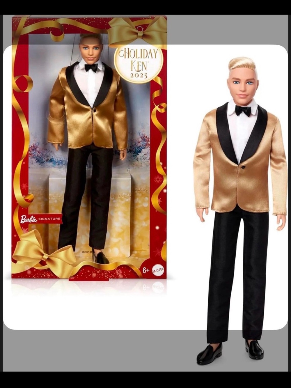 Holiday Ken 2025 Gold Satin Tuxedo Doll